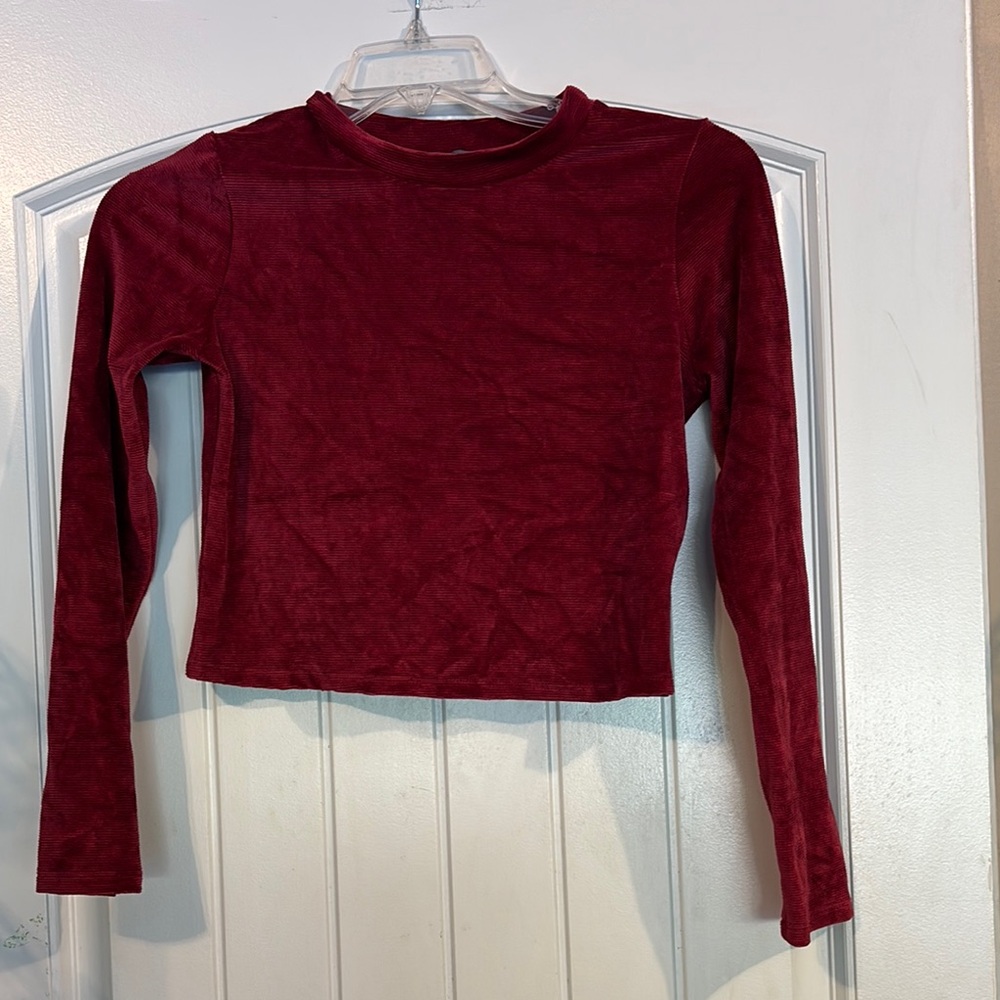 Deep Burgundy Red Fitted Crop Long Sleeve